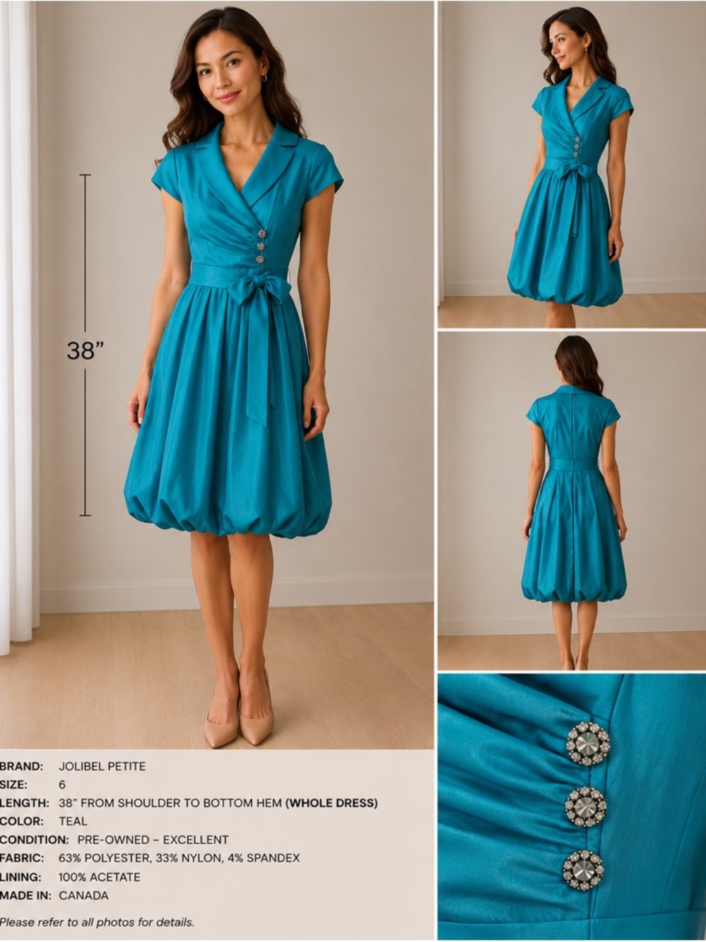 Jolibel Petite Teal Bubble Hem Dress